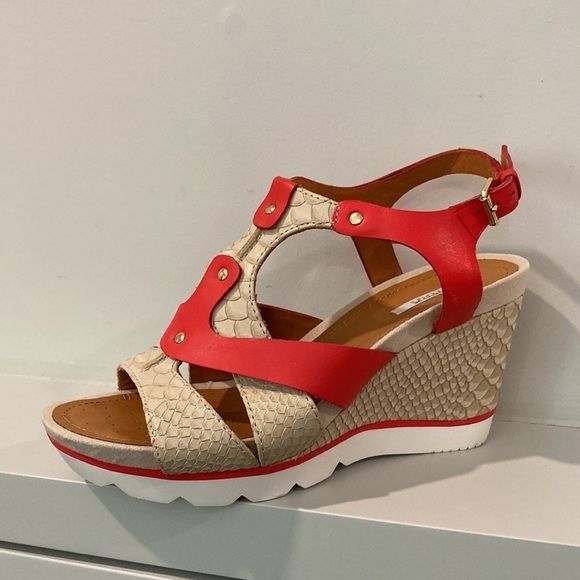 Geox Red Sophie Colour Block Sporty Wedge Sandals - Picture 6 of 16